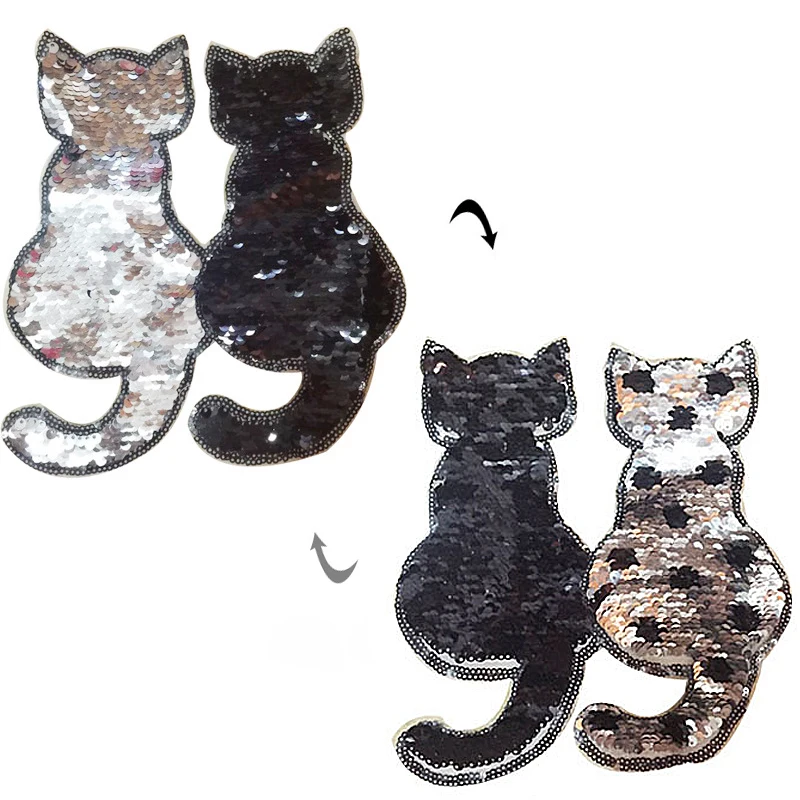 1 шт. черный/розовый Кот Реверсивный изменить цвет пайетки DIY патч аппликация