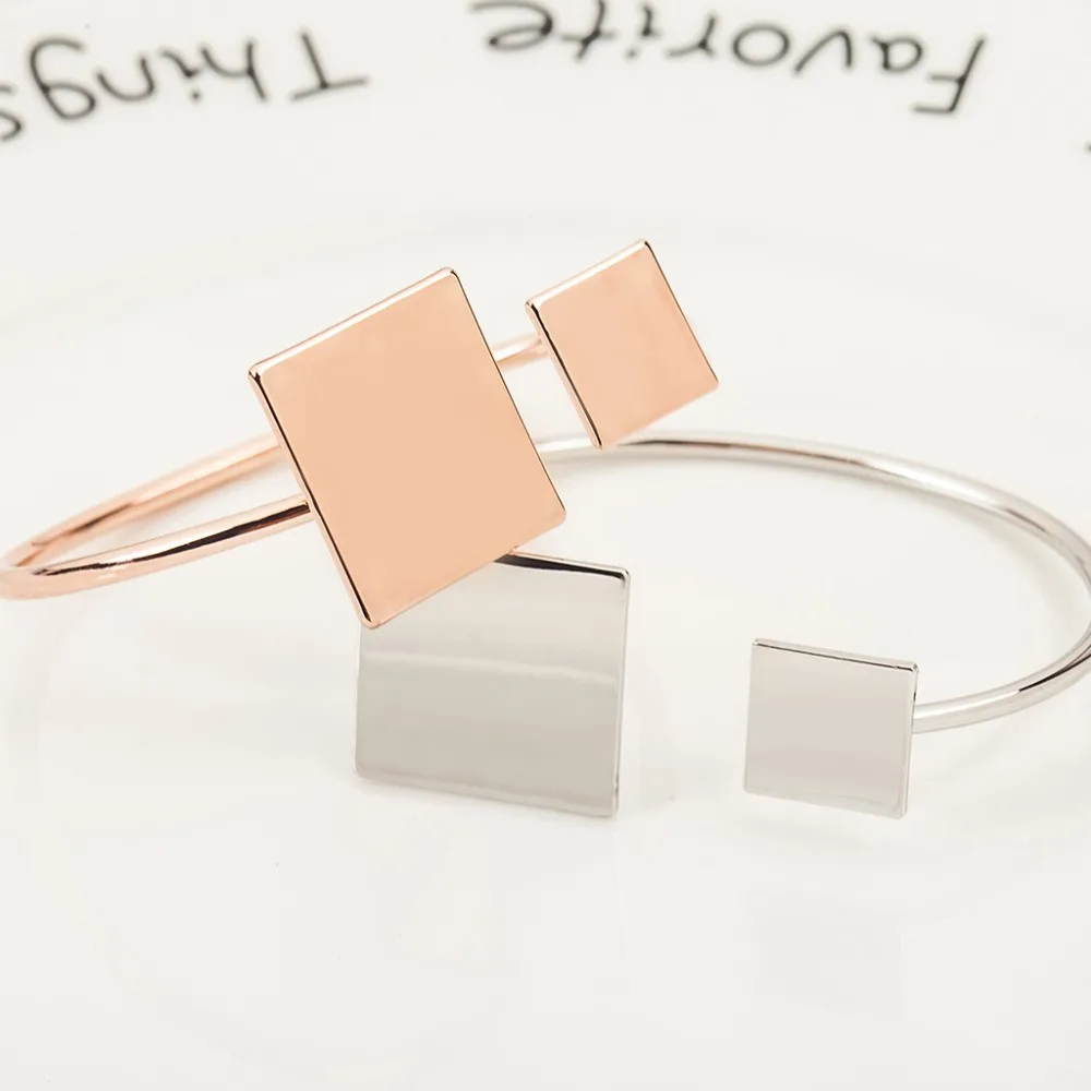 

Big &Small Heart Circle Triangle Square Golden Silver Plated Opening Adjustable Metallic Geometric Bracelets & Bangles for Women