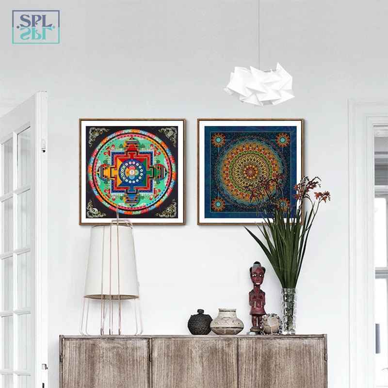 SPLSPL китайский стиль Thangka Шаблон Холст Искусство Живопись поп-арт-стена картинки