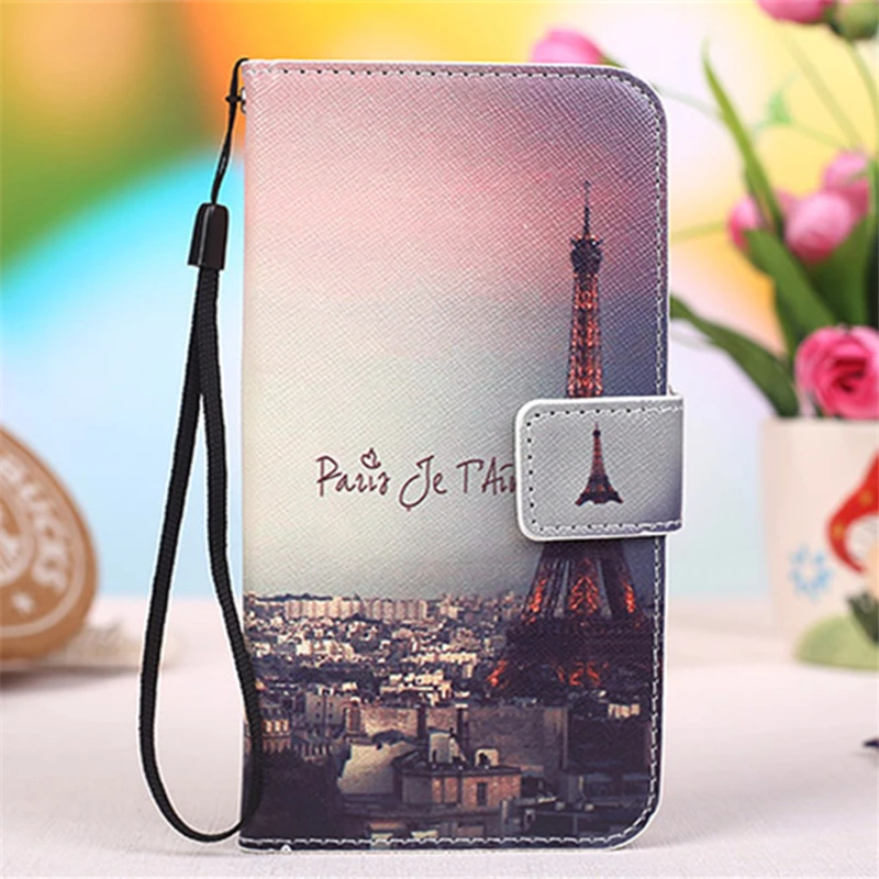 Красочные PU Кожаный Чехол для Samsung Galaxy J3 J300 Эйфелева Башня бабочка Kitty Волк