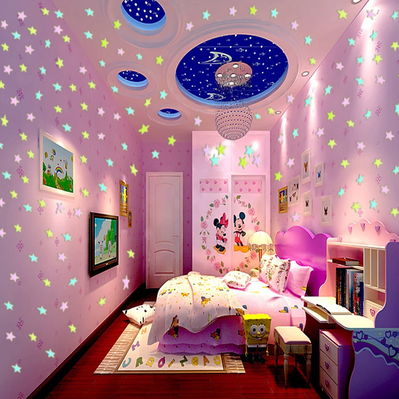 3D luminous DIY stars wall stickers 50pcs TV paper decorative painting PVC fluorescent 3CM decor bedroom | Дом и сад
