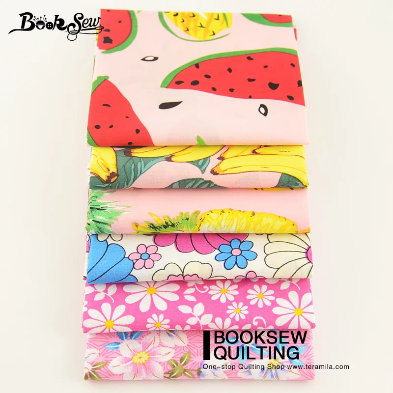 Booksew Cotton Poplin Patchwork Clothing Sewing Home Decoration Crafts Flower And Fruit Printed Precut Fabric Bundle 6 Pieces|fabric bundle|cotton