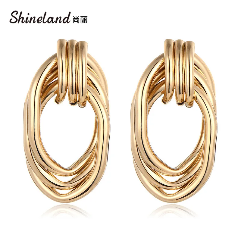 

Shineland Drop Earrings for Women Party Metal Korean Fashion Geometric bijoux trendy Hanging Earring Punk Statement Jewelry
