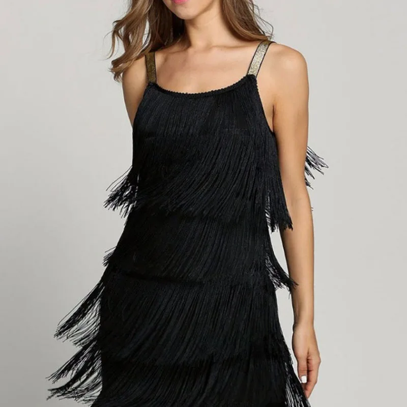 

Summer Dress Women Tassel Dress Sleeveless Strap Low Cut Women Dresses Woman Party Night Plus Size Dress 3XL For Women Vestidos