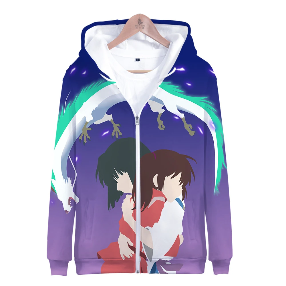 Japanese kawai Anime Spirited Away new print cool fashion Zipper hooded sweatshirt Men/Women Hip hop high quality clothes | Мужская