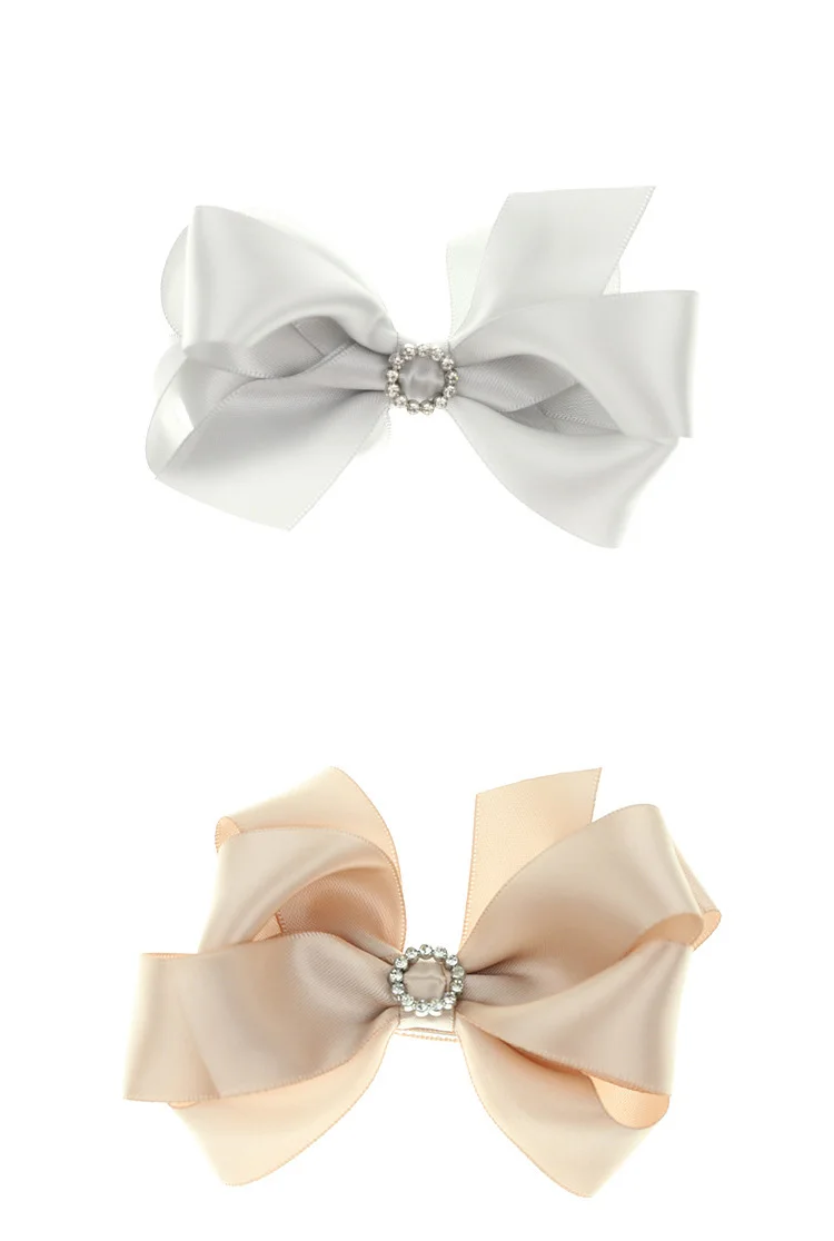 

12 pcs/lot, Satin Hair Bow Clips with Rhinestone Center, Girls Boutique Bow Clips