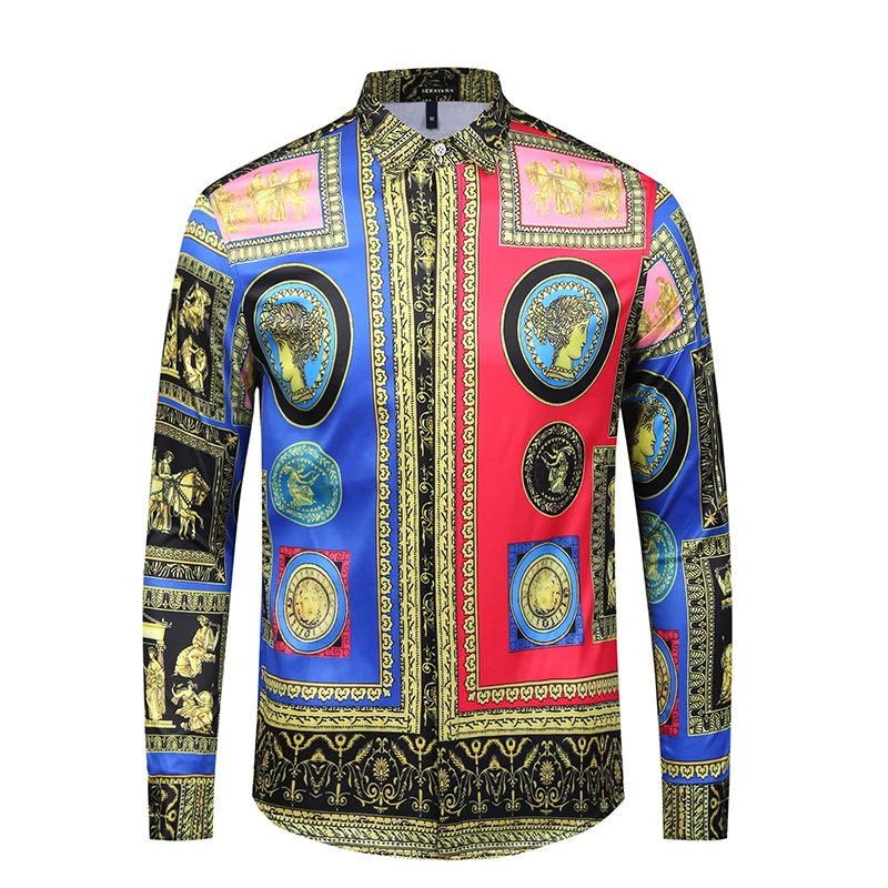Seestern brand new designer youth 3D Shirts Tops men's long sleeve shirt western style printing palace luxury fashion casual man | Мужская