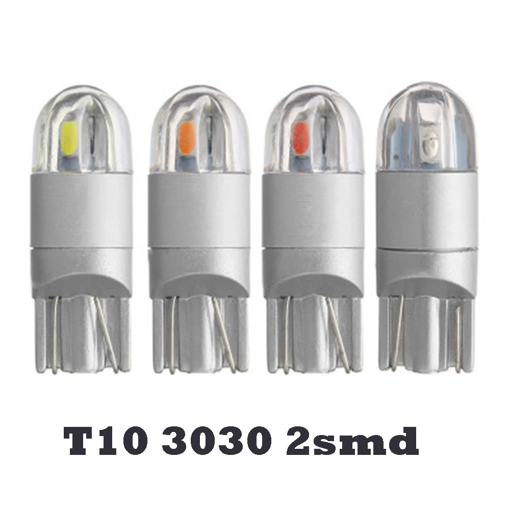 

YSY 10pcs T10 LED Bulbs White 168 501 W5W LED Lamp T10 Wedge 3030 2SMD Interior Lights 12V Red Amber yellow Ice Blue