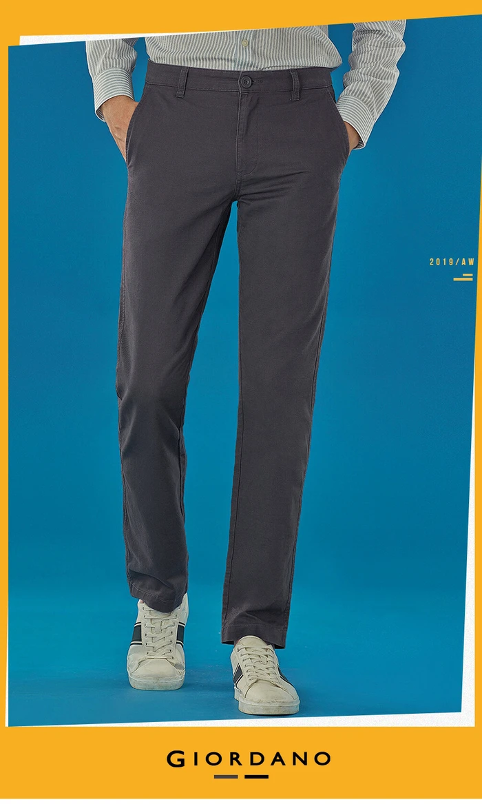 Giordano мужские хлопчатобумажные повседневные брюки на средней талии slim fit，данные брюки выполнены в двух цветах