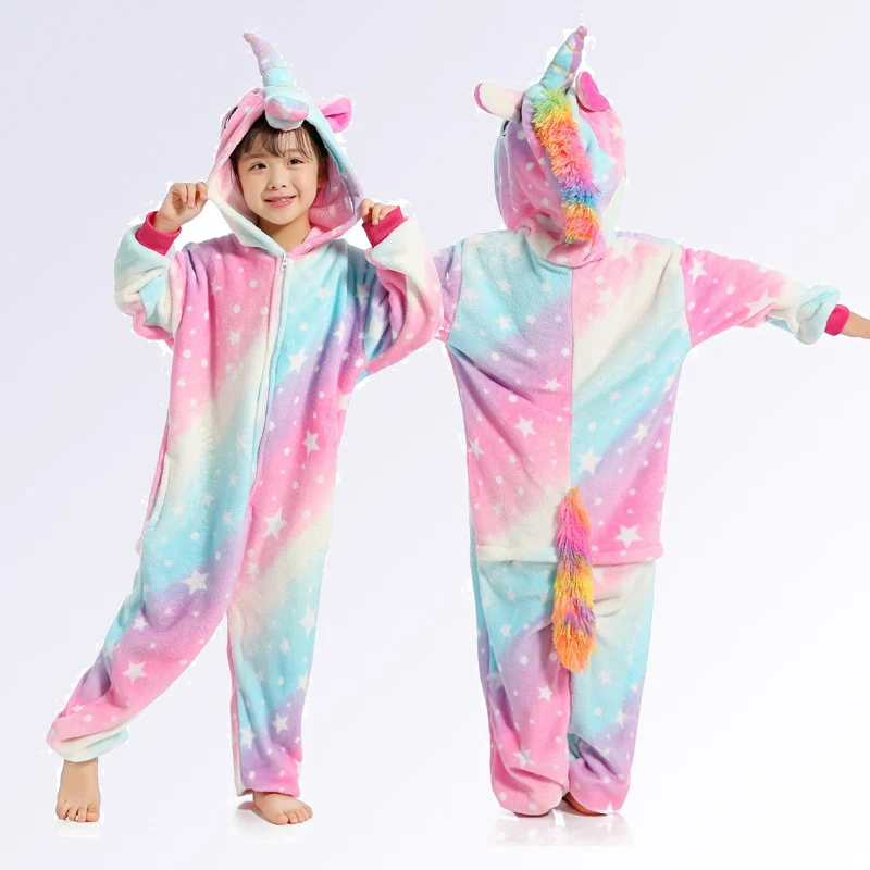 NewKigurumi Unicorn Pajamas for Boys Girls Pyjamas Animal Pegasus Pijamas Onesies Winter Kids Children Sleepwear | Мать и ребенок