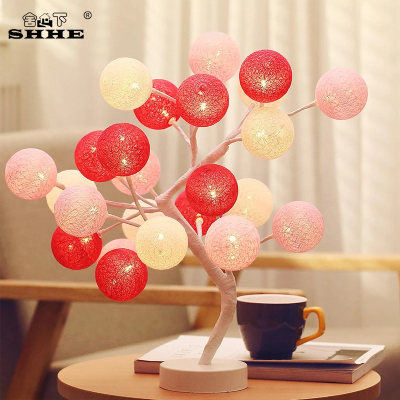 Разноцветные светодиодные настольные лампы с хлопковым шариком s образные