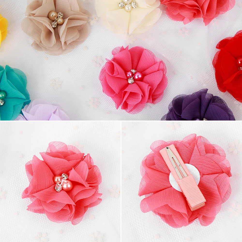 1 шт. заколка для волос из шифона с бантом и цветами маленьких девочек жемчугом