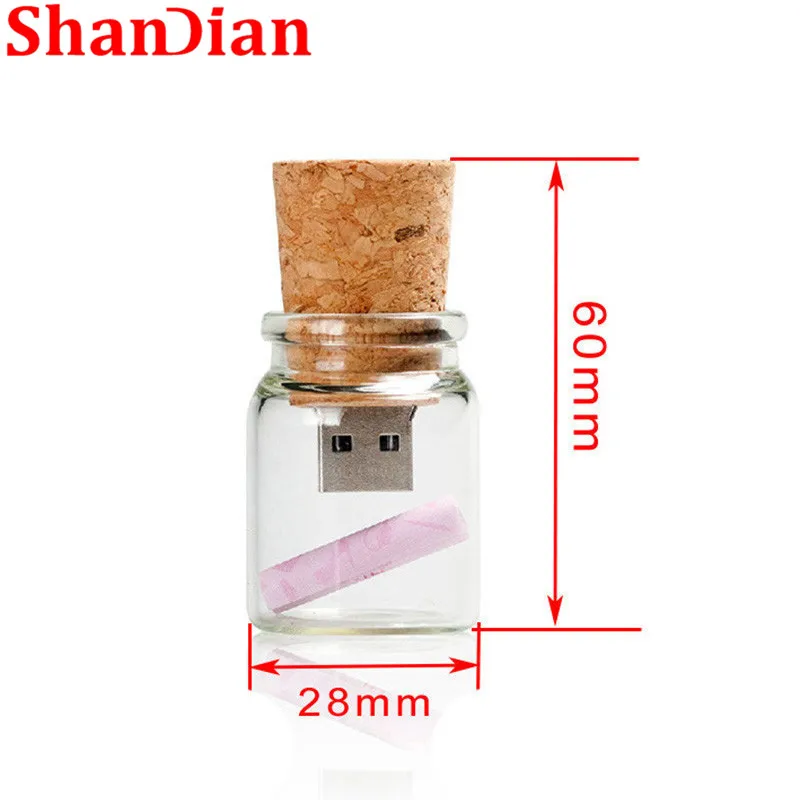 SHANDIAN логотип под заказ стеклянная бутылка USB + коробка флэш накопитель Флешка 64 ГБ