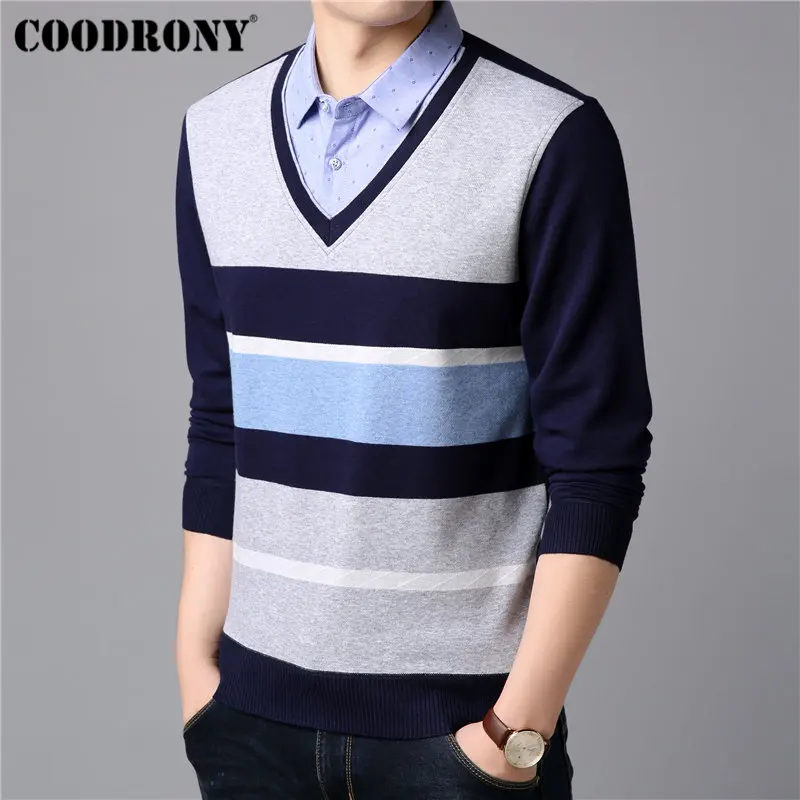 COODRONY мужские свитера трикотажная одежда Twinset Pull Homme кашемировый хлопковый свитер