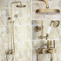 vintage retro antique brass single handle lever bathroom 8 inch round rain shower faucet set mixer tap hand shower mrs178