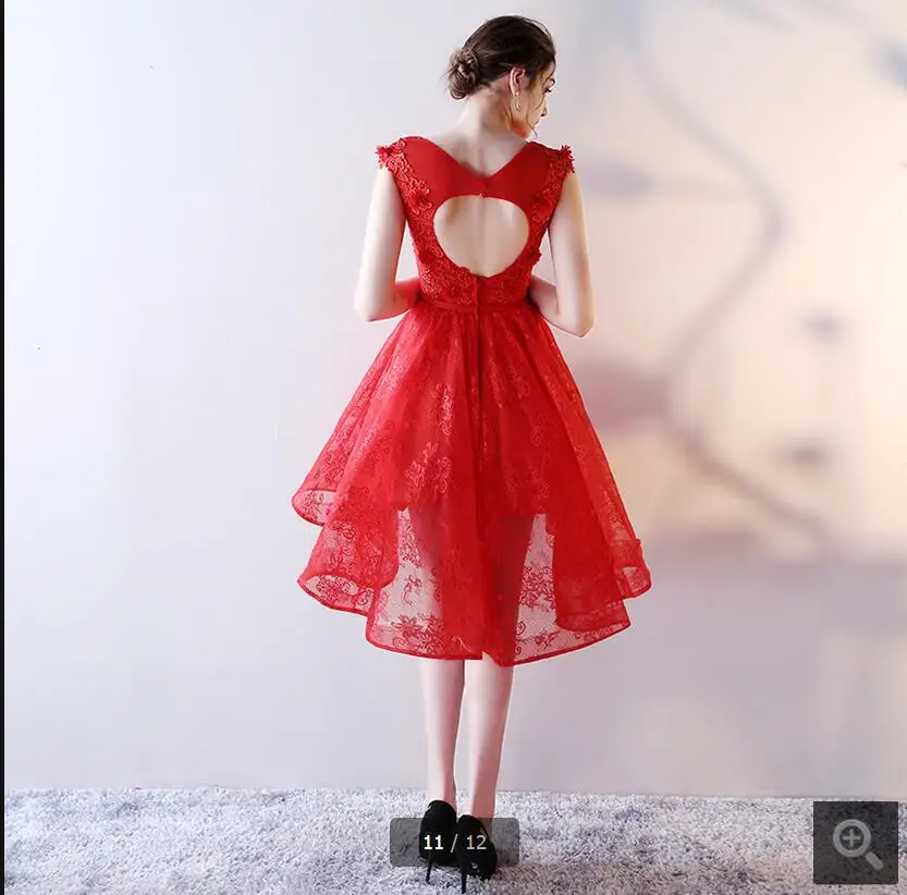 2017 новейший стиль Короткие Красные кружевные Высокие Низкие Выпускные платья