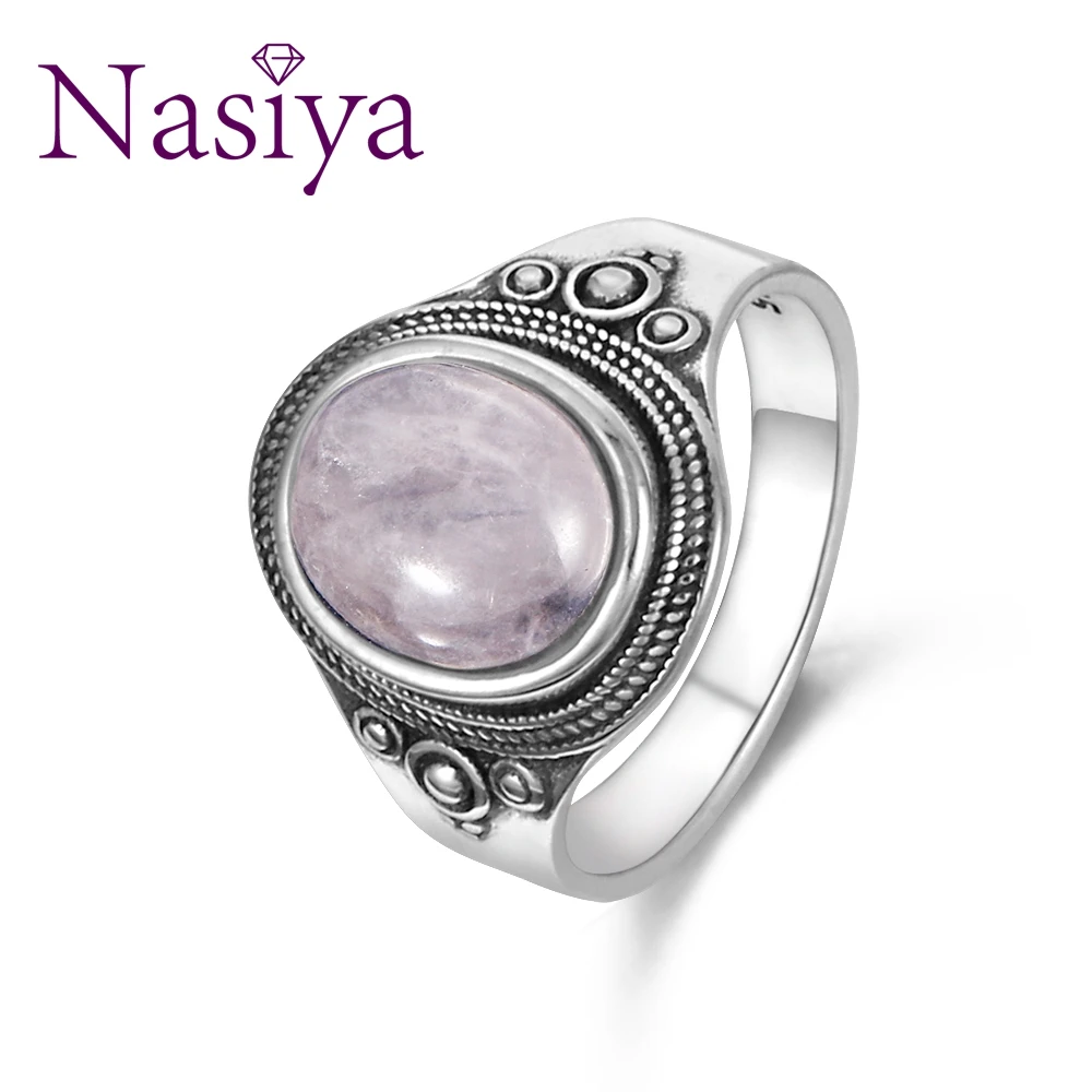 

Nasiya Pink Natural 8x10MM Rose Quartz Women's Rings 925 Silver Gemstone Jewelry Party Anniversary Birthday Gift Daily Life