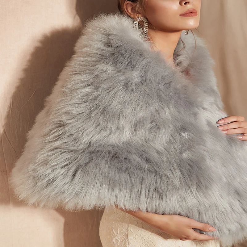 JaneVini Fashion Gray Shrug Bridal Faux Fur Shawls and Wraps Women Bolero Winter Warm Cloak Jackets for Prom Party Casaco Noiva | Свадьбы и