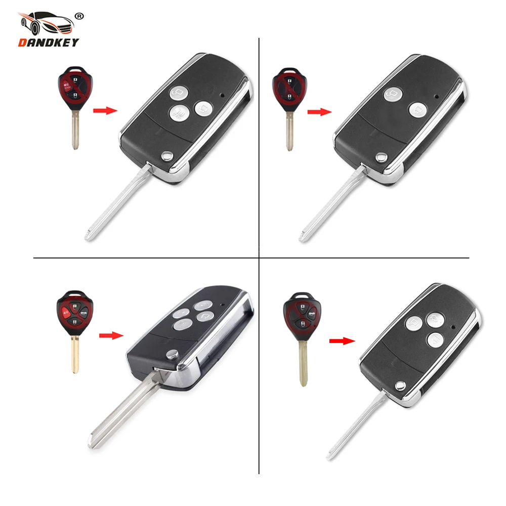 

Dandkey 2 3 4 Buttons For Toyota Yaris Prado Tarago Camry Corolla Folding Remote Key Shell With TOY43 Key Blade Car Accessories