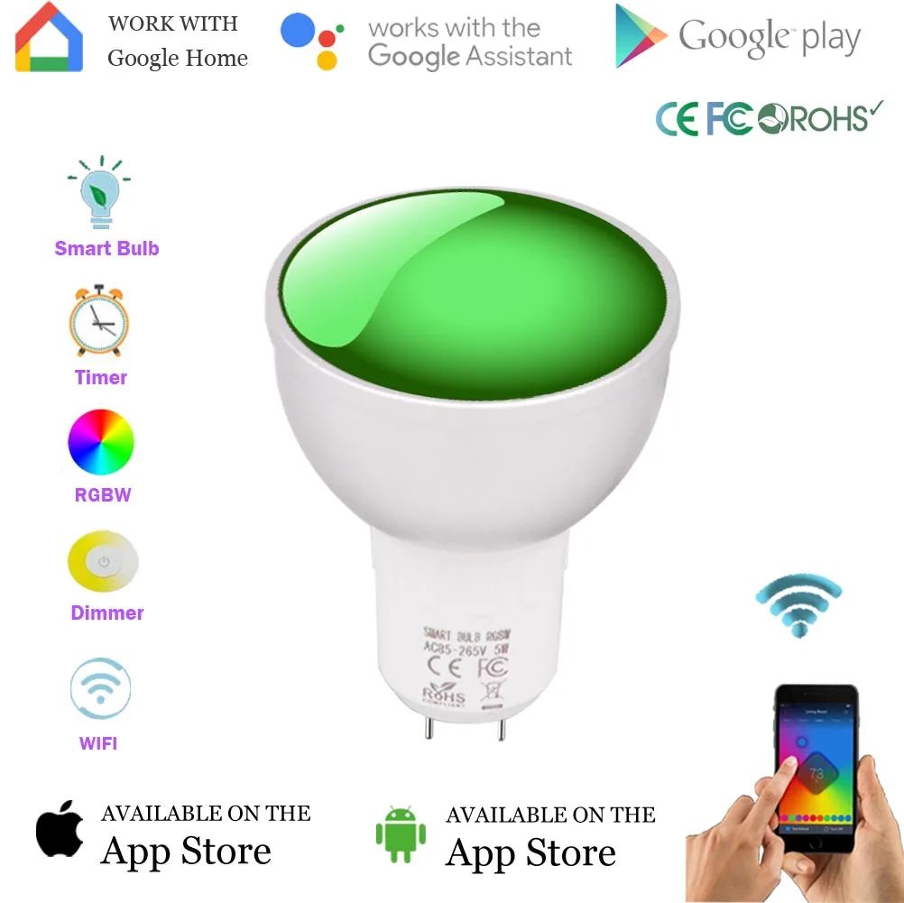 5 Вт WiFi умная светодиодная лампа GU5.3 пульт дистанционного управления RGBW