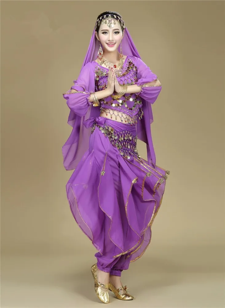 Purple 2Pcs Профессиональный костюм комплект египетского танца живота платье одежда костюм для танца живота боливудские брюки для женщин платья костюмы для взрослых - Цвет: Purple 2Pcs