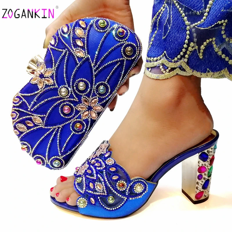 Женские свадебные туфли в африканском стиле с сумочкой комплекте фиолетовые и