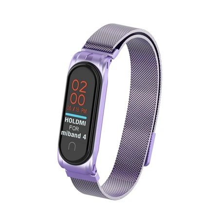 Light Purple Металлический браслет mi lanese Loop, ремешок на запястье для Xiaomi mi, браслет 4, магнитные браслеты mi Band 4, металлические ремни, розовый mi Band4 Correa - Цвет: Light Purple