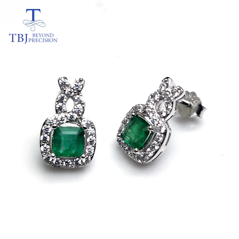 

TBJ,natural green zambia emerald clasp earring 925 sterling silver gemstone fine jewelry best party gift for mom wife gift box