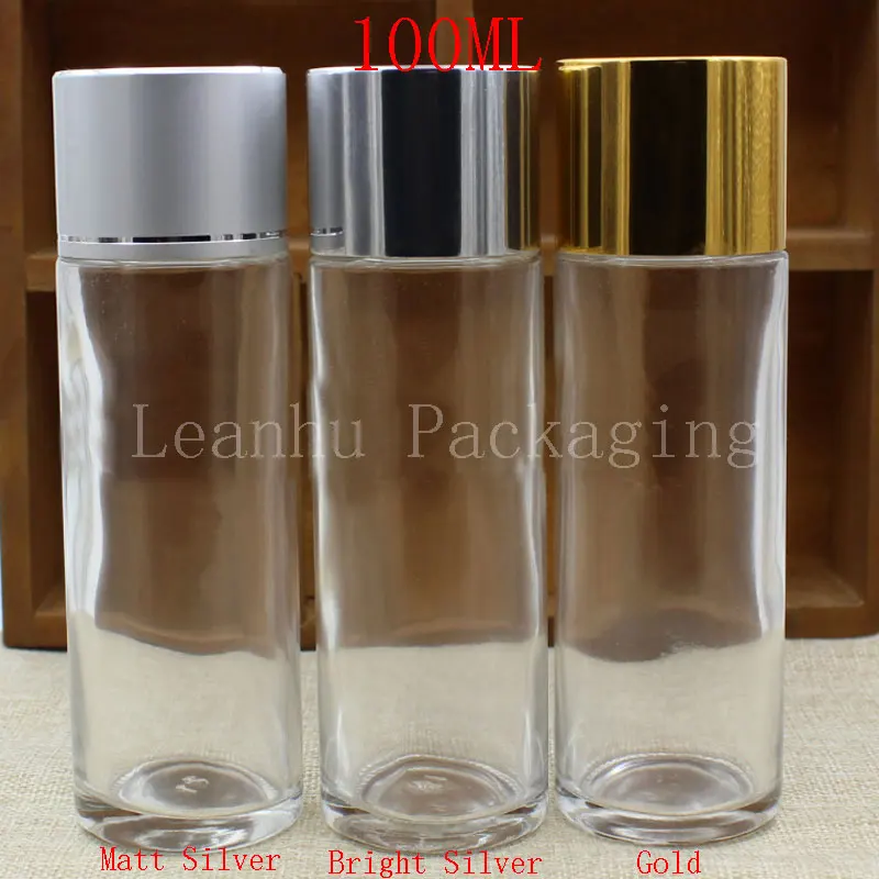 Wholesale 100ml Transparent Glass Bottles, 100cc Toner/Lotion/Water Bottle, Cosmetics Packaging Container