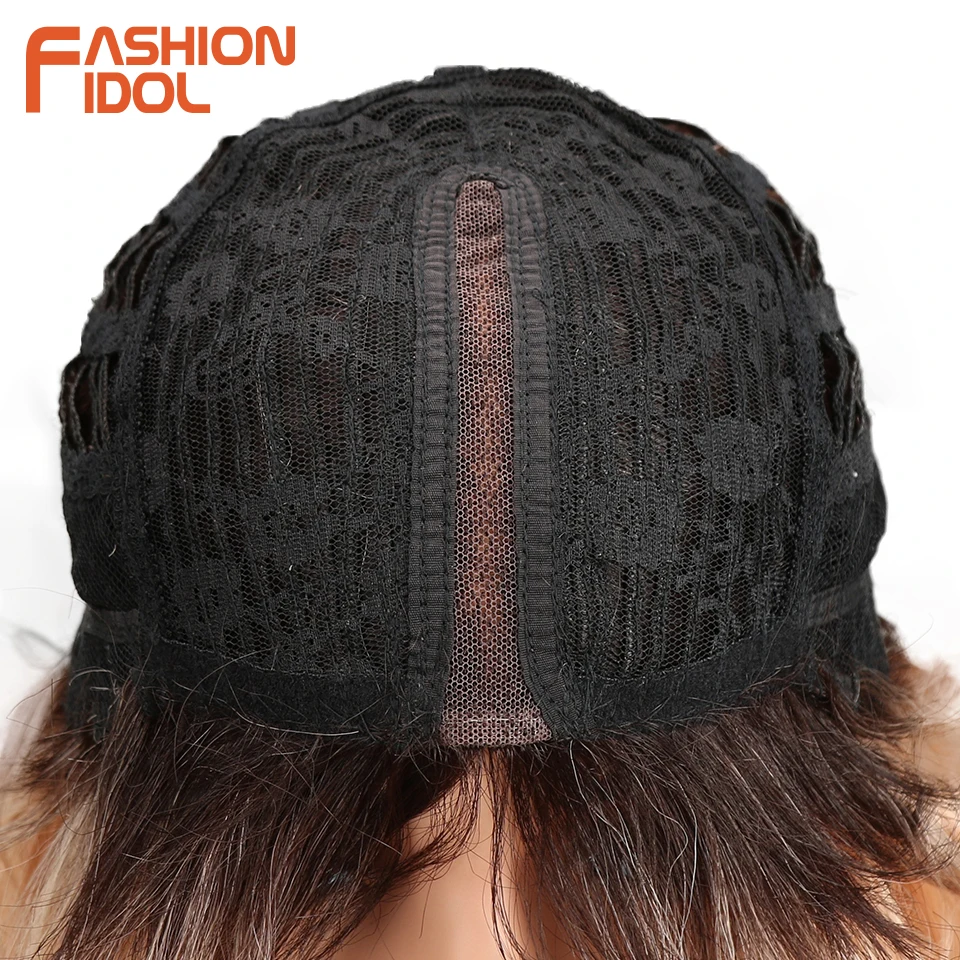 FASHION IDOL Short Bob Water Lace Wigs 12 Inch Synthetic Wig Cosplay Ombre Blonde High Temperature Fiber Wigs For Black Women