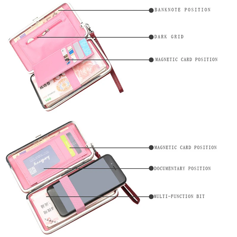 2018 Lunch box wallet women long PU Phone Holder Pocket Zipper Purse Strap Money Bag Coin For phone WB068 | Багаж и сумки