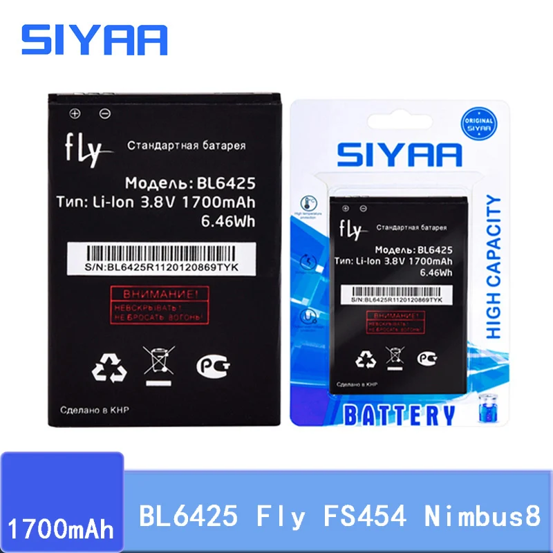 Аккумулятор SIYAA BL6425 для Fly FS454 Nimbus8 1700 мАч BL 6425 литий полимерные сменные