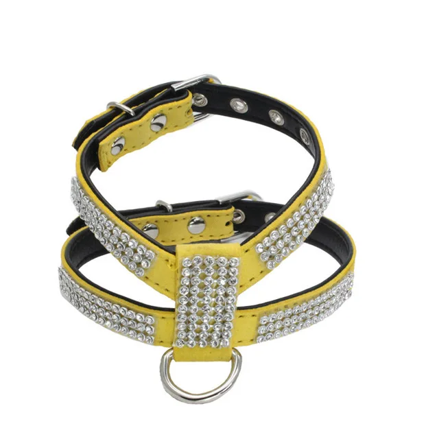Yellow Pet Rhinestone Dog& шлейка для кошек-стекаются с бриллиантами шипованные-Маленькие Средние Домашние животные PH006 - Цвет: Yellow