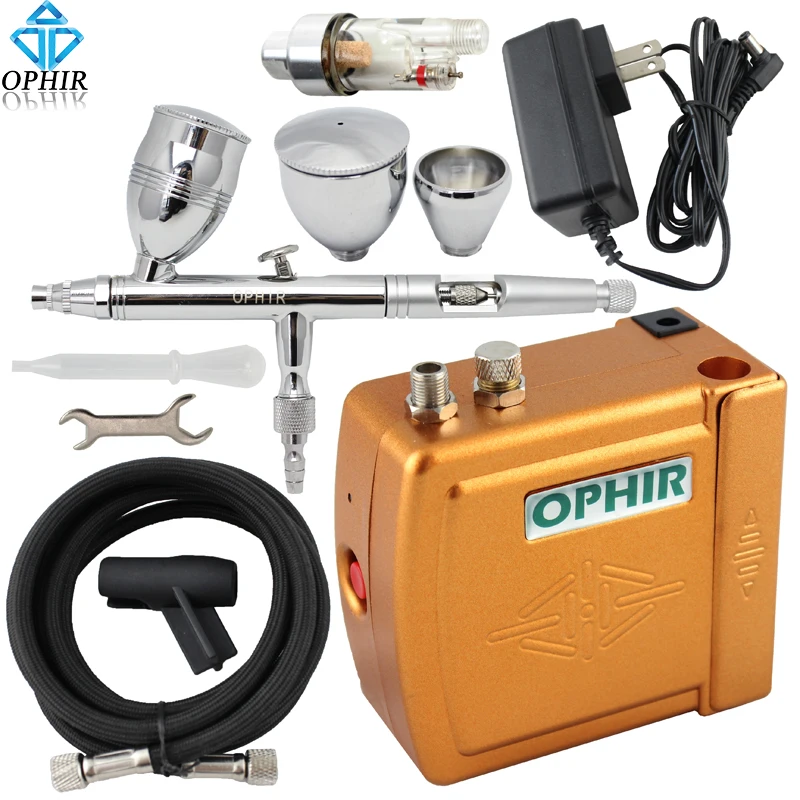 OPHIR PRO 0.5mm Dual Action Airbrush Kit with Air Compressor for Makeup Nail Art Air-brush Car Model Hobby Paint _AC003+006+011