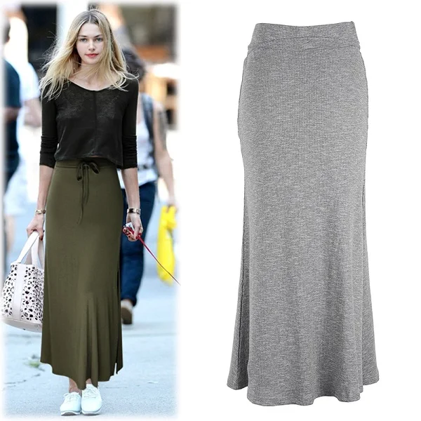 Темно-серый Mujer Moda, юбка размера плюс, юбка со шнуровкой, aldas, высокая талия, Вязанная, с разрезом на поясе, юбки, Женская длинная юбка, Harajuku Jupe Femme - Цвет: Темно-серый