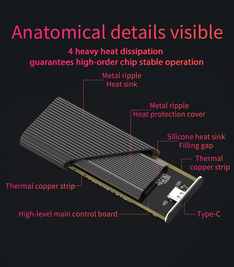 Blueendless M.2 портативный корпус жесткого диска ssd type c usb 3,1 высокоскоростной корпус жесткого диска черный алюминиевый hdd caddy