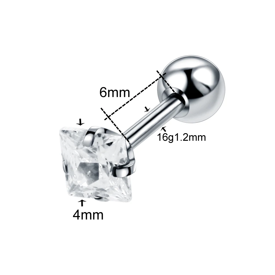 Square 1.2x6x3x4mm 1 шт стальное Кристальное драгоценное камень ушной хрящ Хеликс Кольца Сердце Звезда круглой формы Orelha ушной гвоздик для козелка штанги пирсинг сексуальные ювелирные изделия 16G - Окраска металла: Square 1.2x6x3x4mm