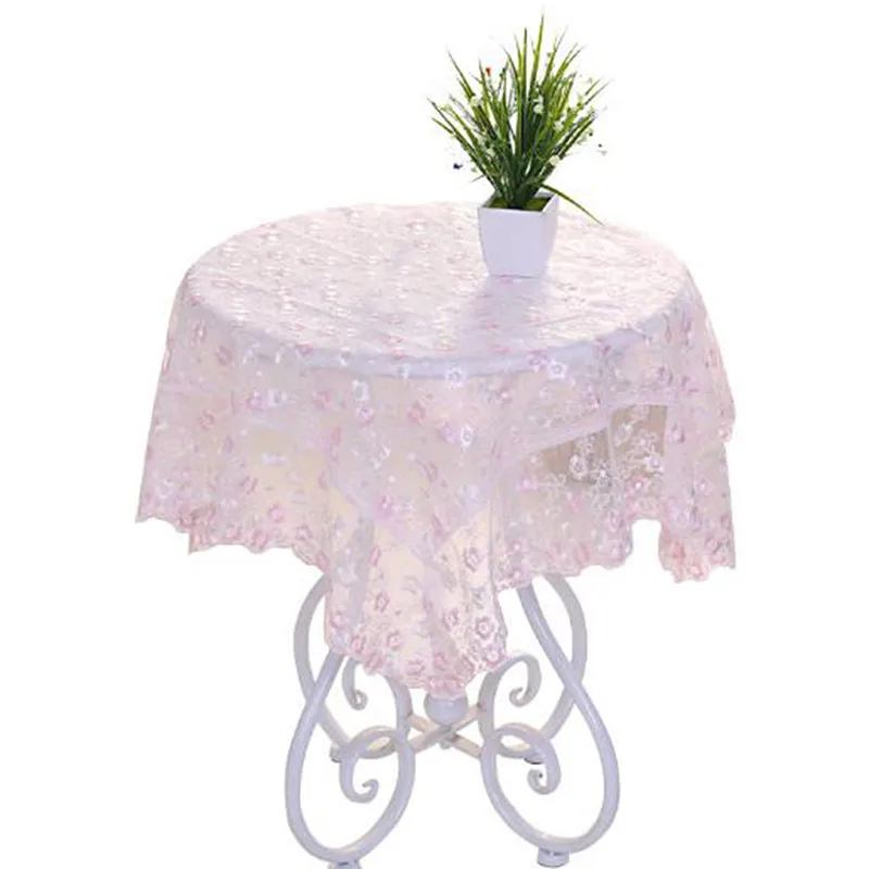 Цветочный узор кружевная скатерть для круглого стола розовая вышитая прозрачное