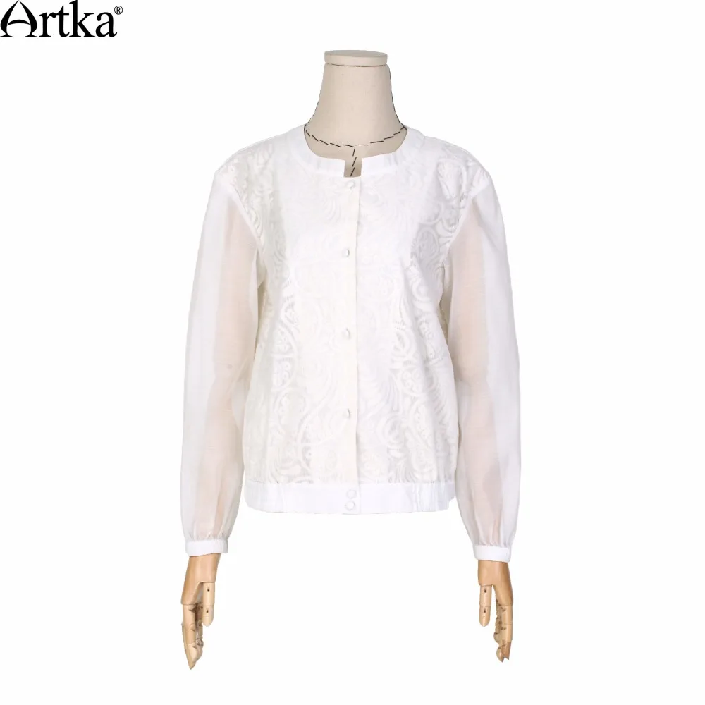 ARTKA Женская Осенняя Новая мода белое кружевное короткое пальто с круглым вырезом