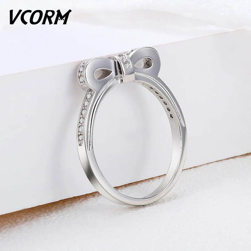 Женские кольца VCORM с милым бантом серебряного цвета кристаллами для женщин