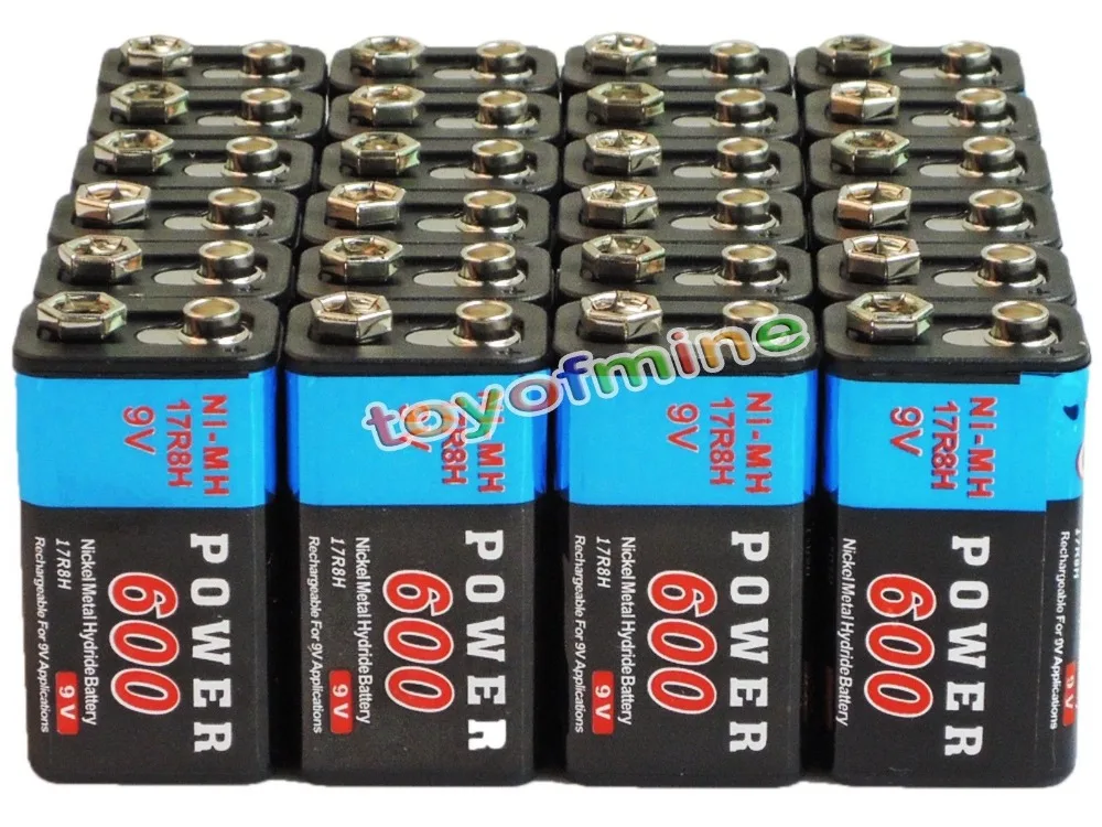 

20/24pcs Durable 9V 9 Volt 600mAh Power Black Ni-Mh Rechargeable Battery PPS block cell