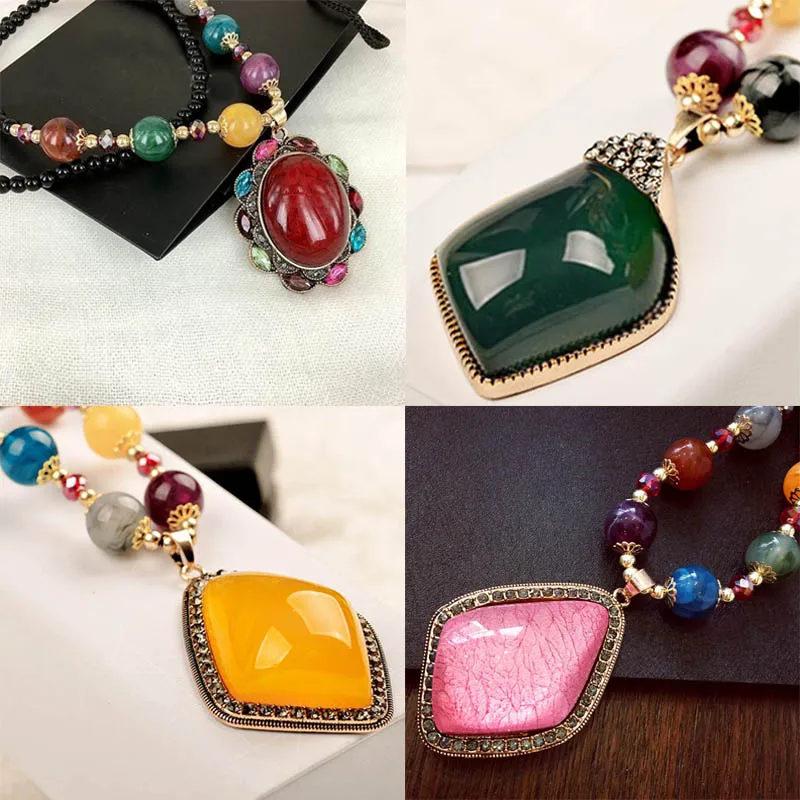 Trendy Bohemian Pearl Gem Fashion Jewelry Necklace Pendant Ethnic Alloy Long Beaded Chain Sweater Dress Necklaces ZDC004 | Украшения и