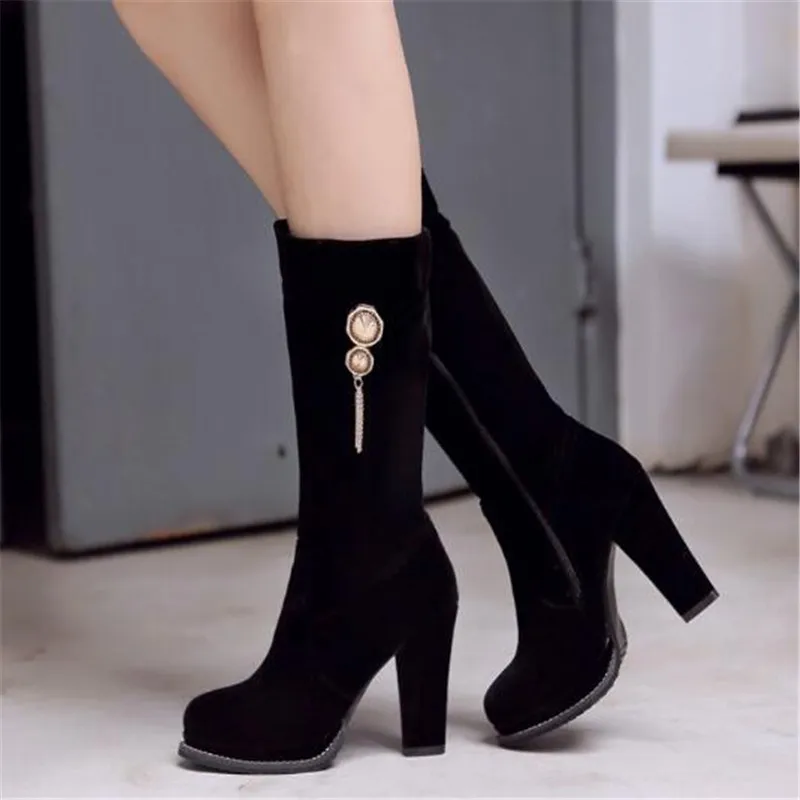 Women Boots Autumn winter New style Europe and America Suede Short boots High-heeled Side zipper Thin and thin Chivalry boots