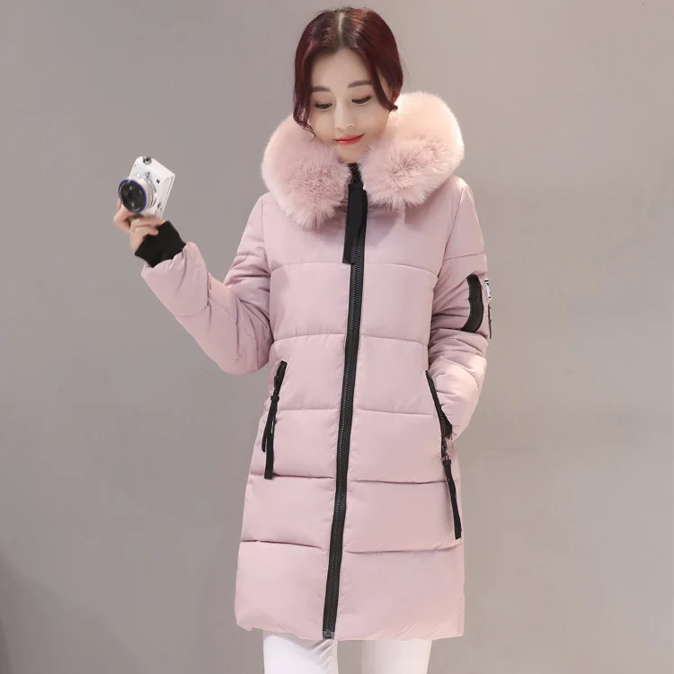 DEEP PINK Новая модная женская зимняя куртка с меховым воротником, теплое Женское зимнее пальто с капюшоном - Цвет: DEEP PINK