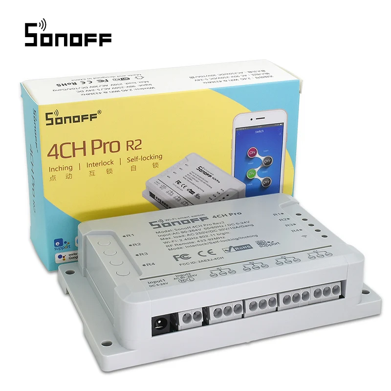 Sonoff 4CH Pro R2 433 МГц 4 канала RF беспроводной пульт дистанционного управления Wifi