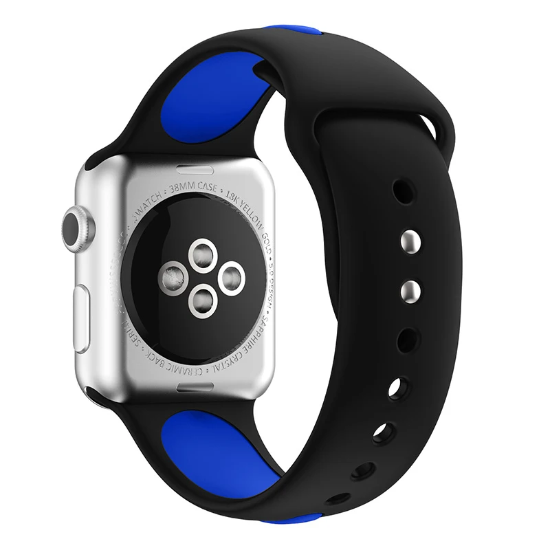 black blue Спортивный силиконовый ремешок для наручных часов Apple Watch, ремешок 42 мм, длина-44 мм, 40 мм, 38 мм, версия наручных часов Iwatch серии 4/3/2/1 наручные часы браслет ремешок для ремня - Цвет ремешка: black blue