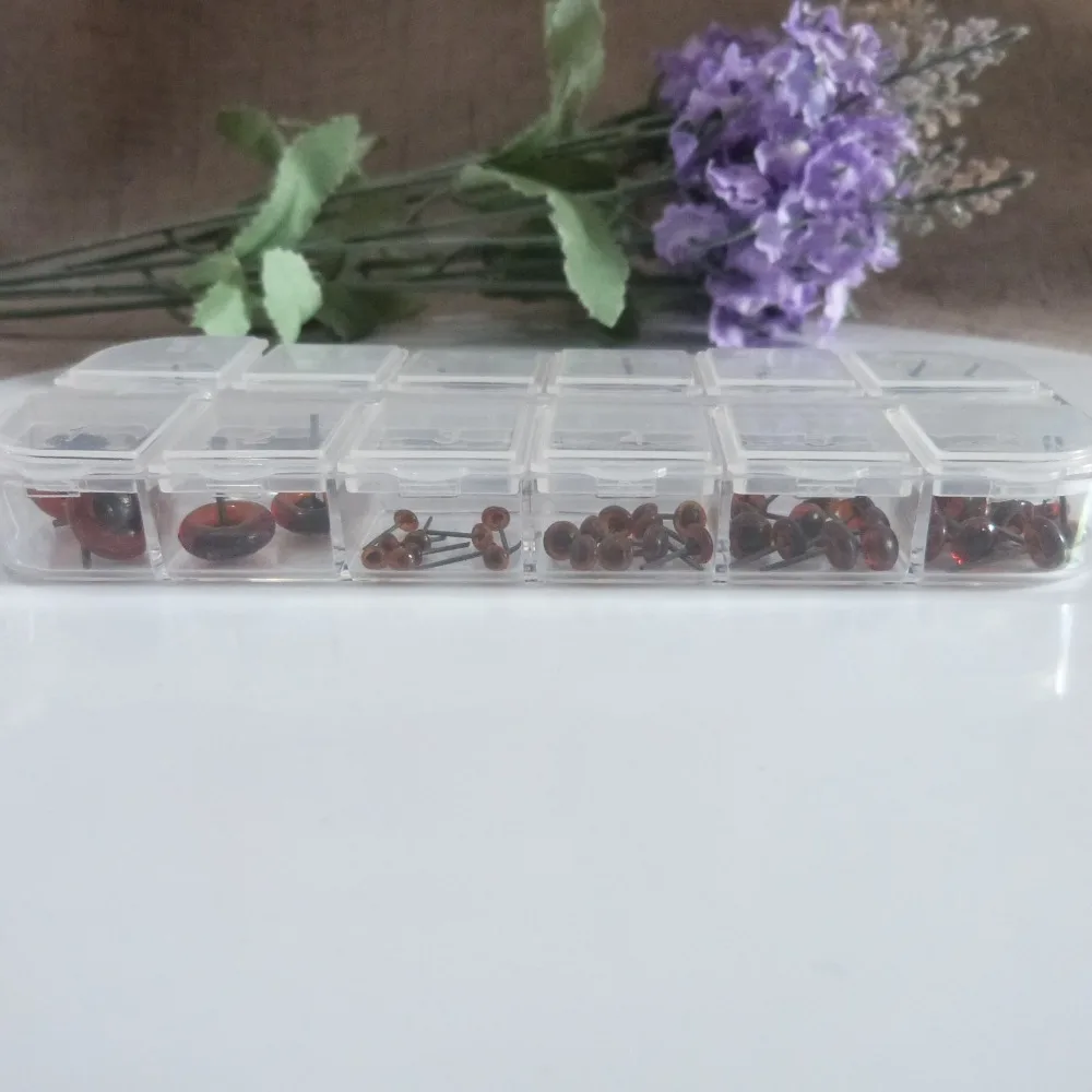 70pcs/lot 3/4/5/6/7/8/9/10/11/12mm mix size glass pin toy eyes for diy doll findings--dark coffee color | Игрушки и хобби