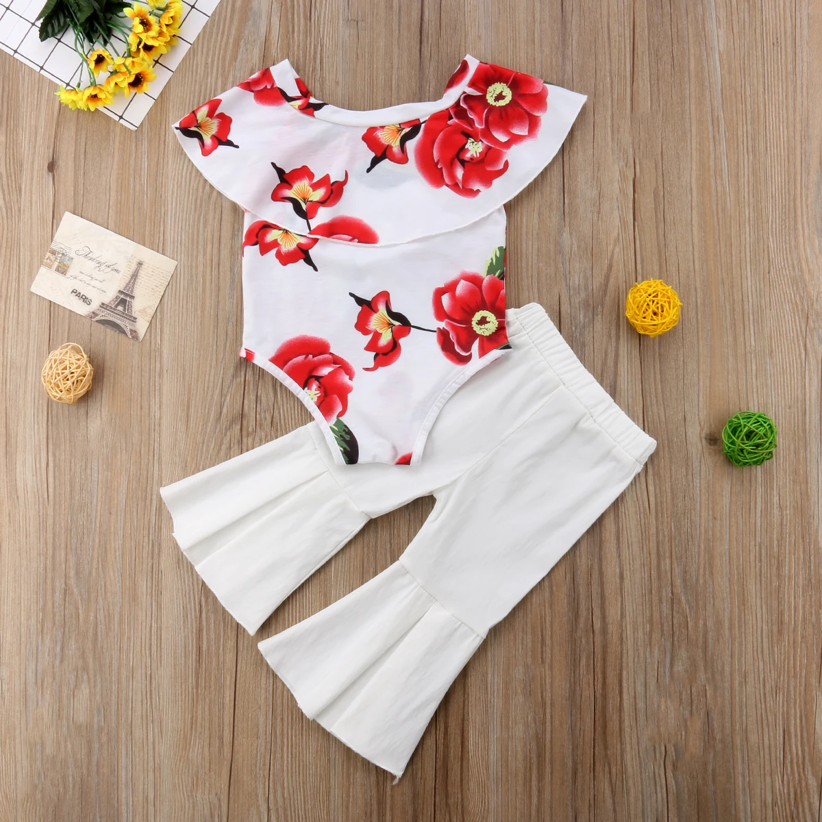 Детские комплекты одежды с цветочным рисунком для маленьких девочек топы
