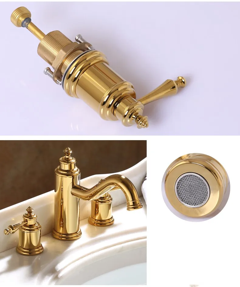 Лучший роскошный золотой латунный двойной ручкой три широкий с отверстиями кран