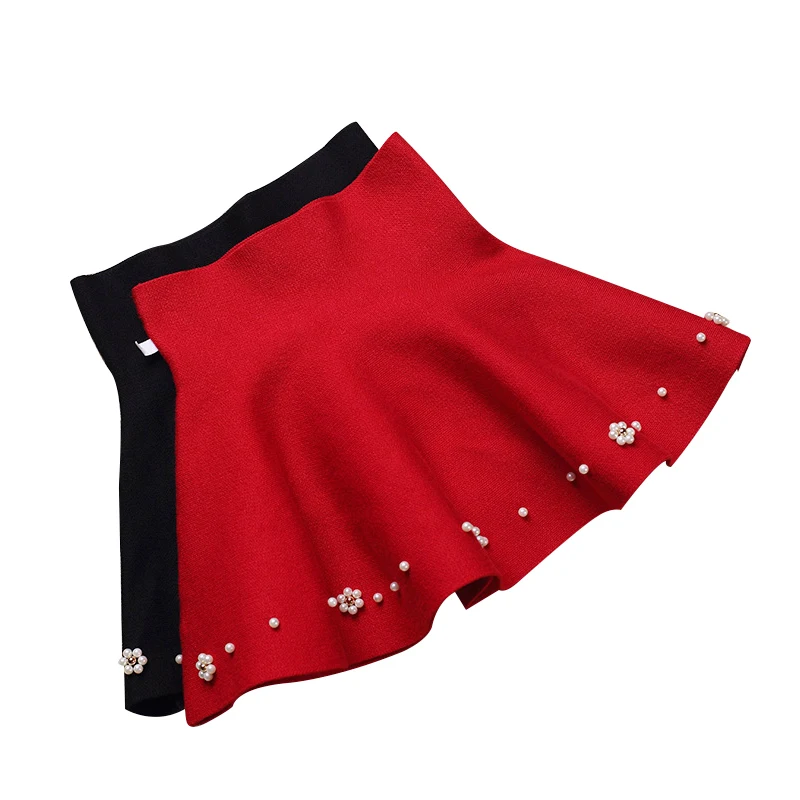 Детская вязаная юбка для девочек с цветочным узором и бусинами низ летняя